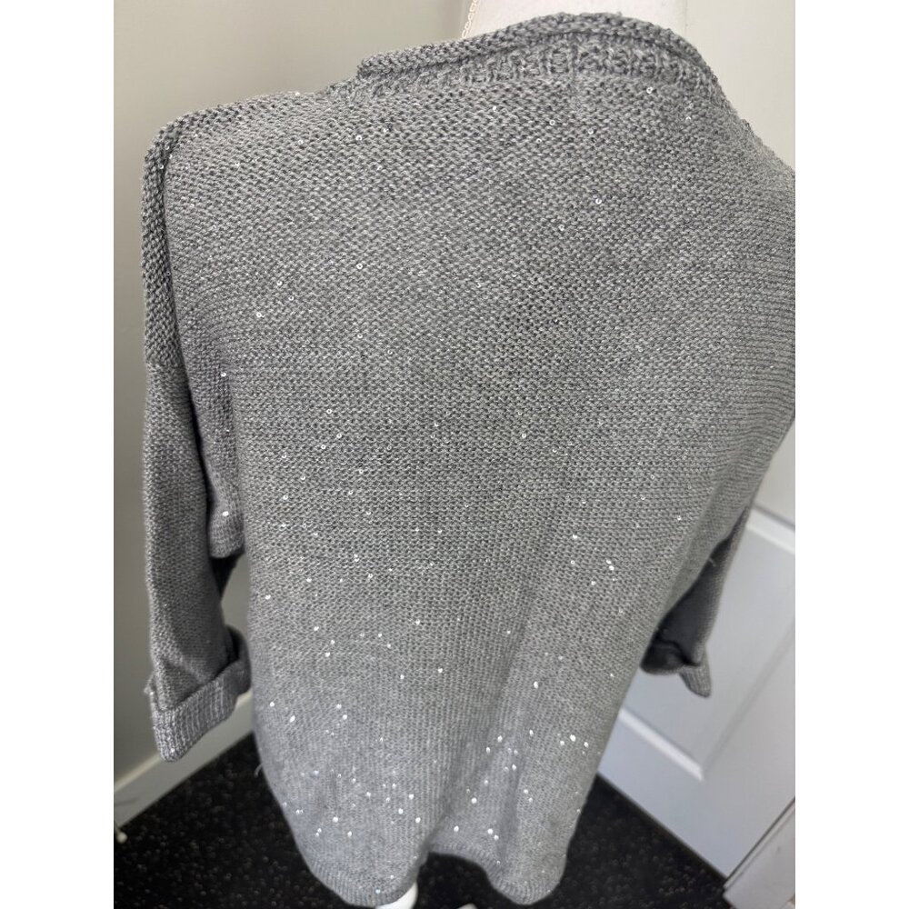 Womens DKNY Jeans Gray Sequin V-Neck Sweater Size XL NWT Comfortable Soft Light - Picture 7 of 12